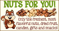 Buy nuts, dried fruit, candies, snacks, homemade fudge, custom gift baskets and tins